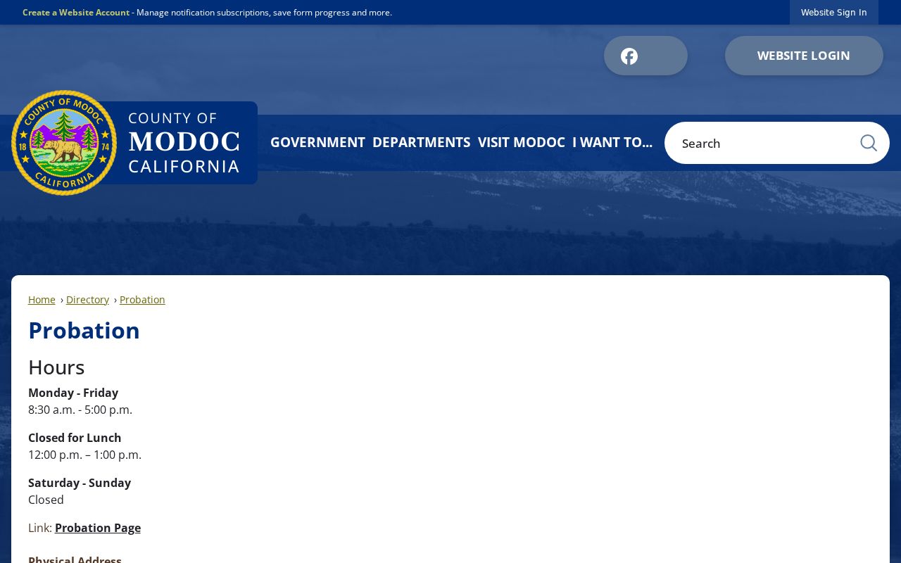Modoc County arrest case probation department contact information
