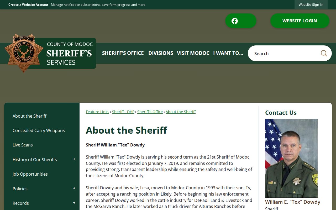 Modoc County arrest search Sheriff Office profile
