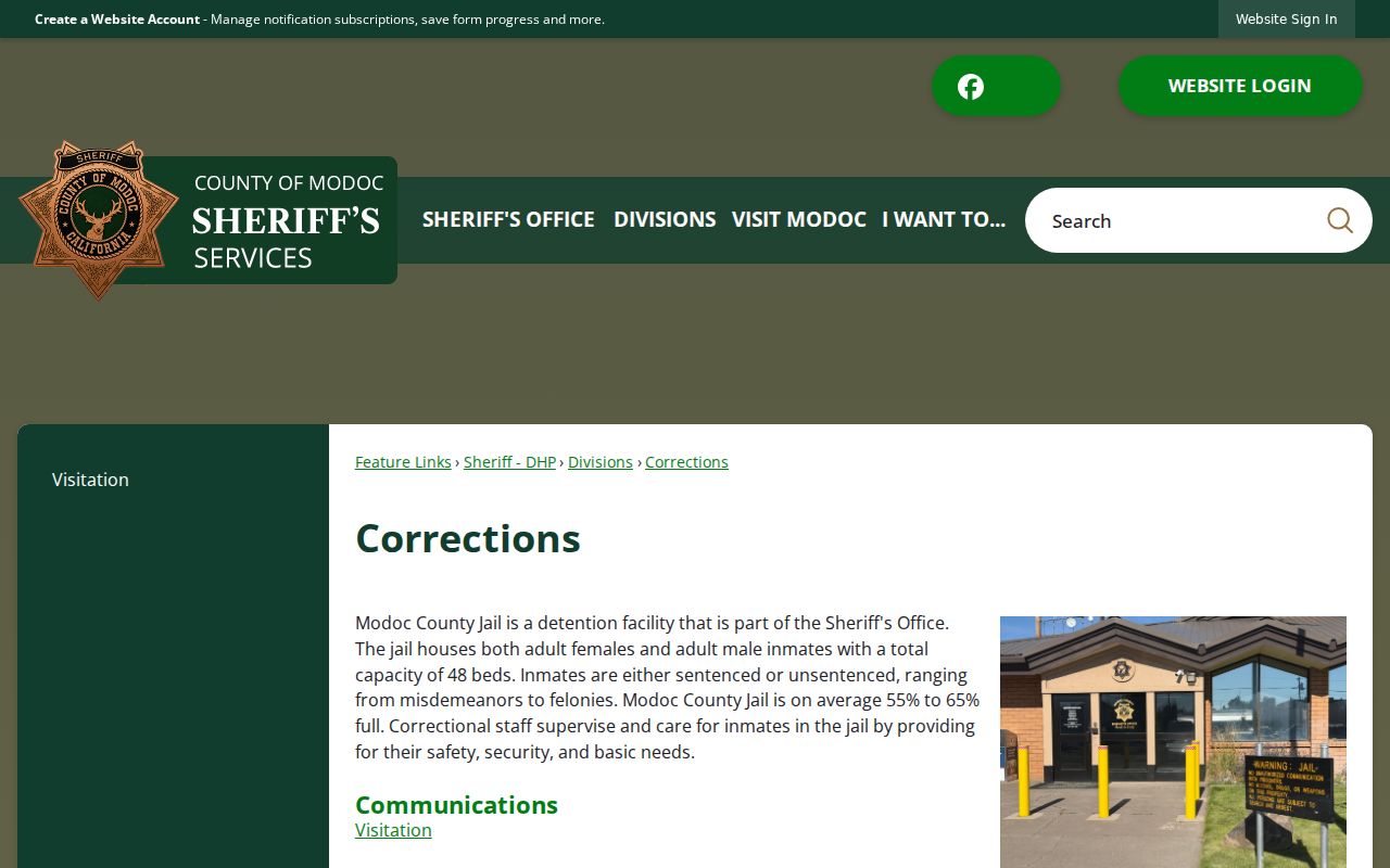 Modoc County criminal records jail corrections page