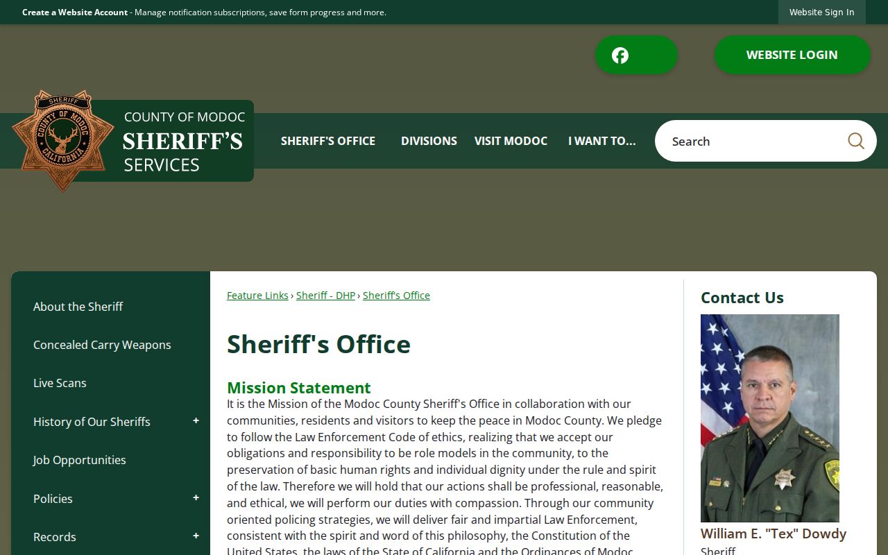 Modoc County criminal records sheriff office page