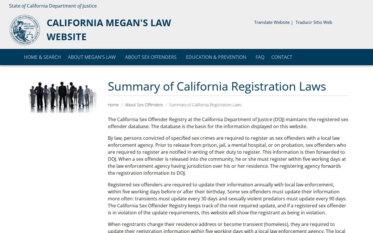 California Megan's Law registration requirements summary
