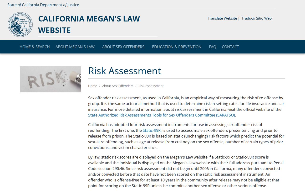 California Megan's Law risk assessment categories