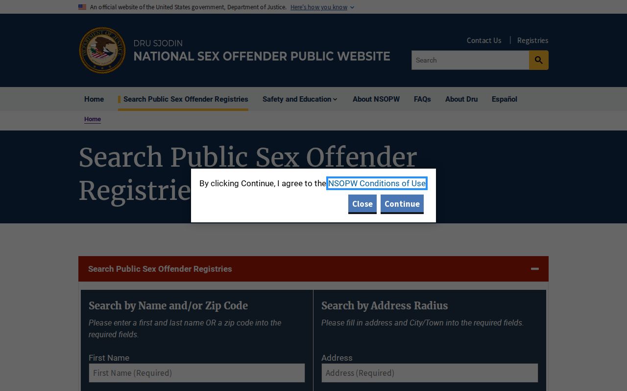 NSOPW national public sex offender registry search fields